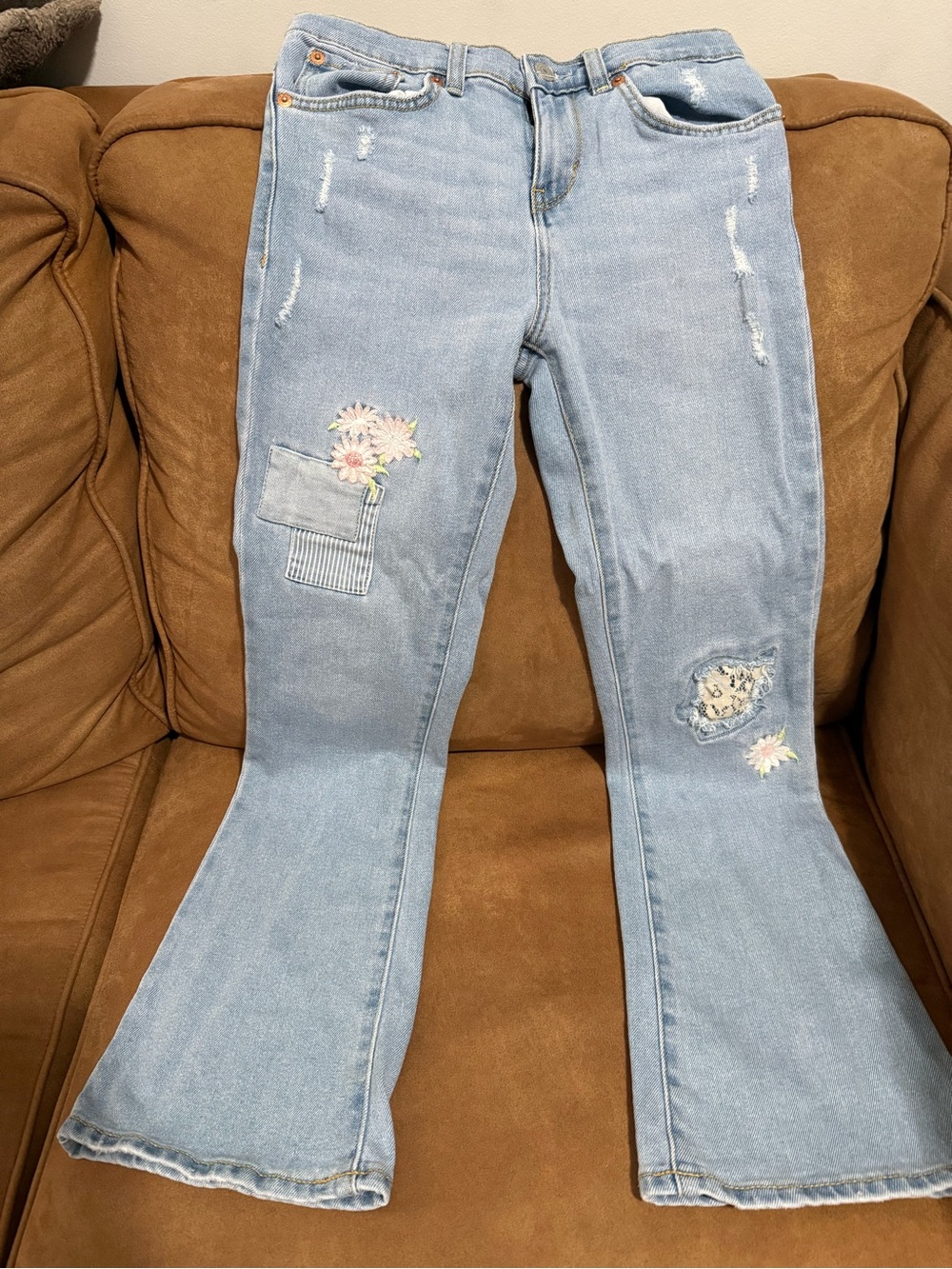 Girl’s Levi's Light Blue Floral Patch Flare Jeans - Kids